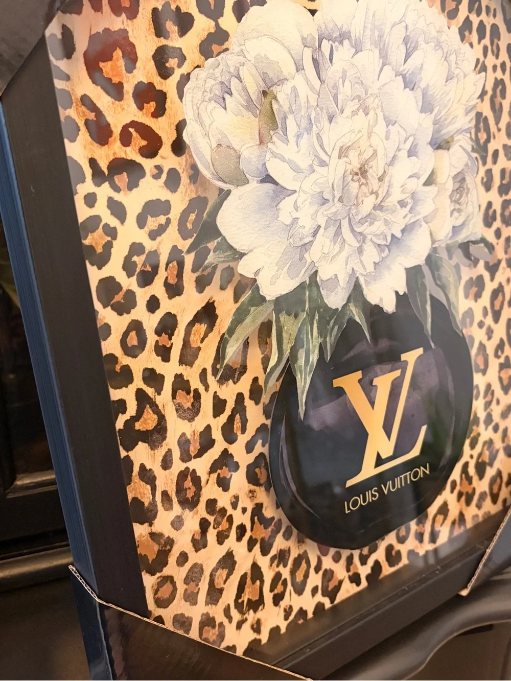 Fashion LV Black, Gold, White Leopard Floral Wall Art- 15” x 12 “